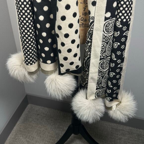 Cream & Black Polka Dot Paisley Wrap Scarf Women's OS - Picture 3 of 5